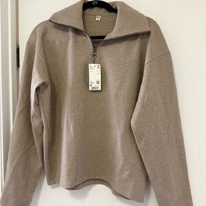 Uniqlo Zip-Front Sweater in Taupe Brown